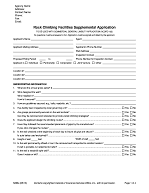 Rock Climbing Facilities Supplemental Application