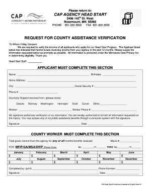 Request for County Assistance Verification