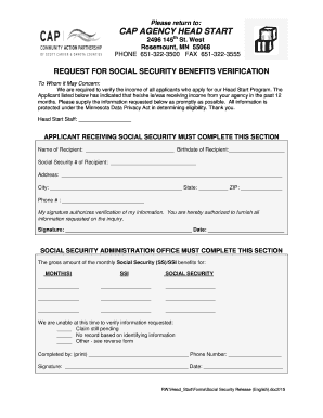 Request for Social Security Benefits Verification