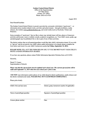 Goshen School District Opt-Out Form