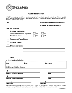 Authorization Letter for Vehicle Transactions
