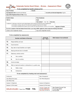 Canine Good Citizen Bronze Assessment Sheet
