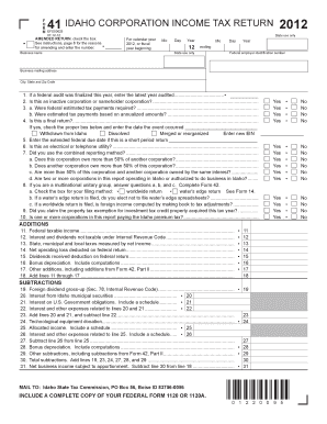Idaho Corporation Income Tax Return Form 41