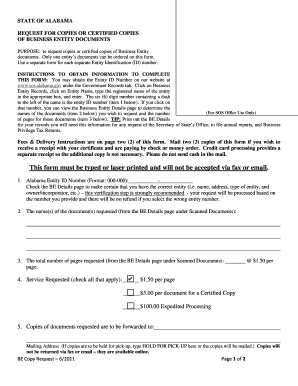 Alabama Business Entity Document Request Form
