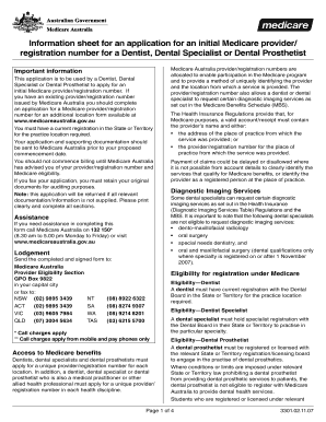 Medicare Provider Registration Application for Dentists