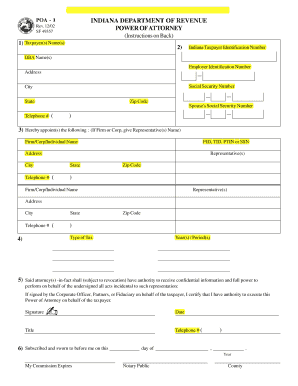 Indiana Power of Attorney Form