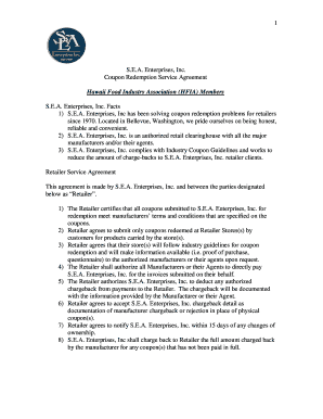 Coupon Redemption Service Agreement
