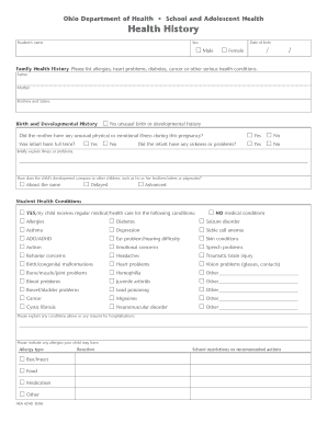 Ohio School Health History Form