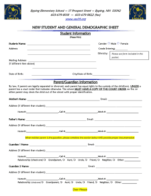 patient demographic sheet template