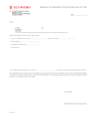 Letter of Credit Amendment Application