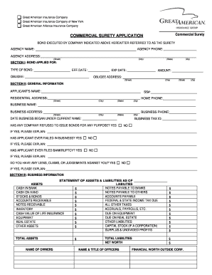 Commercial Surety Application Form F.9685