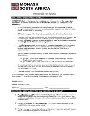 Monash South Africa Refund Application Form