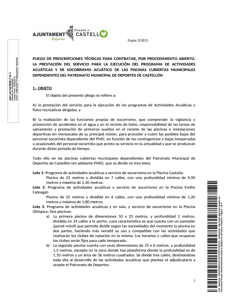 PLIEGO DE PRESCRIPCIONES T CNICAS PARA CONTRATAR Vista previa en la página 1