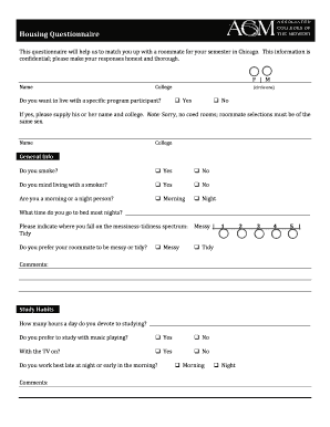 Housing Questionnaire for Roommate Matching