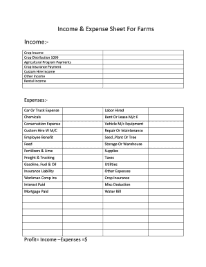 Farm Income and Expense Sheet