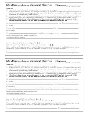 Cultural Insurance Services International Claim Form
