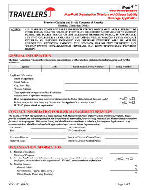 Non-Profit Directors and Officers Liability Coverage Application