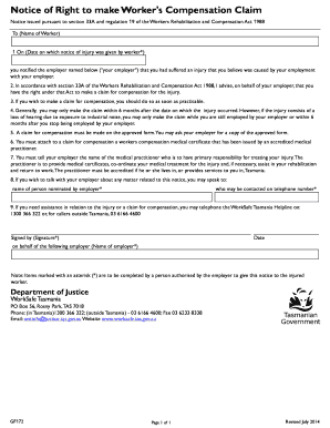 Notice of Right to Make Worker's Compensation Claim