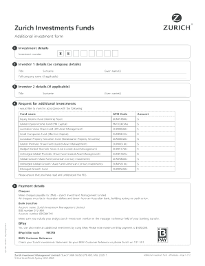 Zurich Investments Additional Investment Form