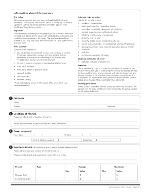 Marina Operator Liability Insurance Proposal Form