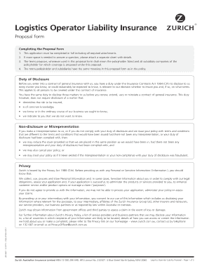 Logistics Operator Liability Insurance Proposal Form