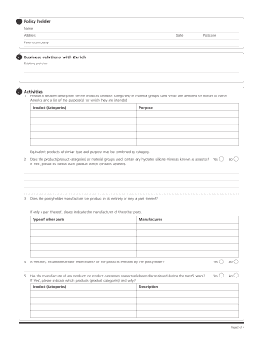 Extension of Liability Coverage Questionnaire