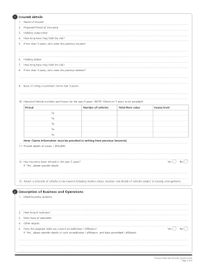 Transport Fleet New Business Questionnaire