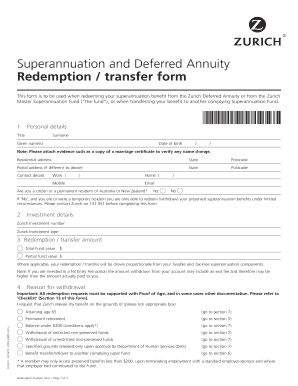 Zurich Superannuation Redemption Form