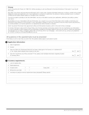 Professional Indemnity Questionnaire for Architects and Engineers