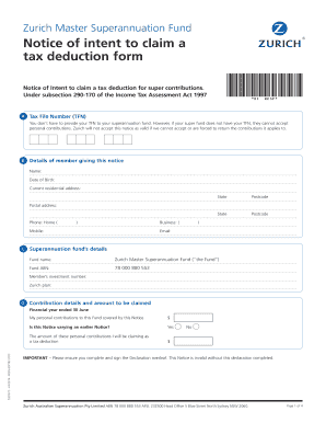 Notice of Intent to Claim Tax Deduction for Super Contributions