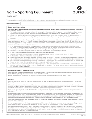 Golf Sporting Equipment Claim Form