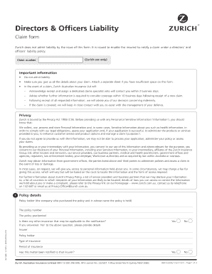 Directors & Officers Liability Claim Form