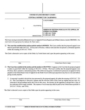 Fillable Online Alldocuments Fpdcacd Central District Of California In Forma Pauperis Application Review Fax Email Print Pdffiller