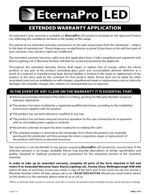 EternaPro Extended Warranty Application