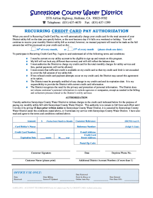Sunnyslope County Water District Recurring Credit Card Pay Authorization