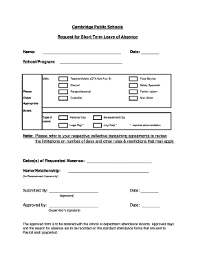 Request for Short Term Leave of Absence