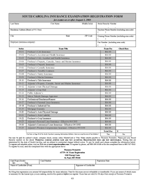South Carolina Insurance Exam Registration Form