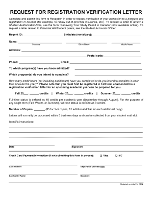 Request for Registration Verification Letter