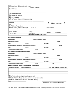 Colorado Case Information Sheet