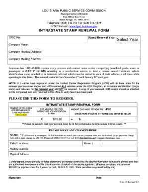 Louisiana Intrastate Stamp Renewal Form