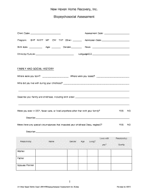 Biopsychosocial Assessment Form