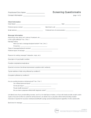 Massage Screening Questionnaire
