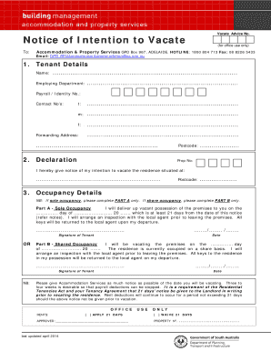 Notice of Intention to Vacate