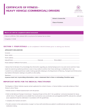Medical Practitioner's Declaration for Driver's Licence