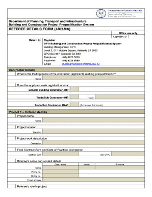 Building and Construction Project Prequalification System Referee Details Form
