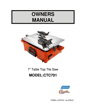 Norton 7 Table Top Tile Saw Warranty and Manual