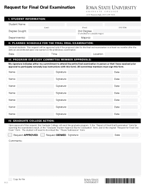 Request for Final Oral Examination