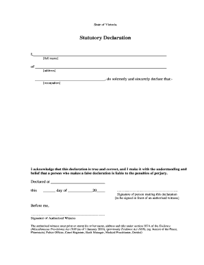 Victoria Statutory Declaration