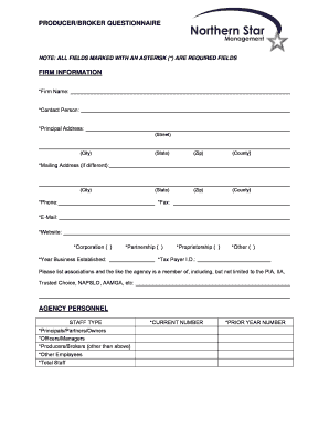 Producer Broker Questionnaire