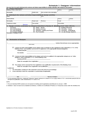 Schedule 1 Designer Information Form